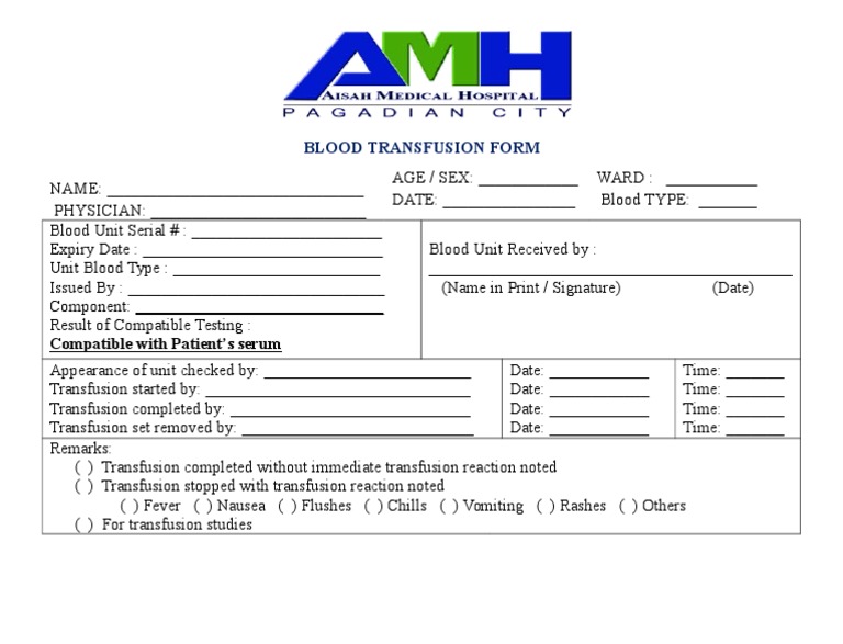 Blood Transfusion Form (NEW) PDF