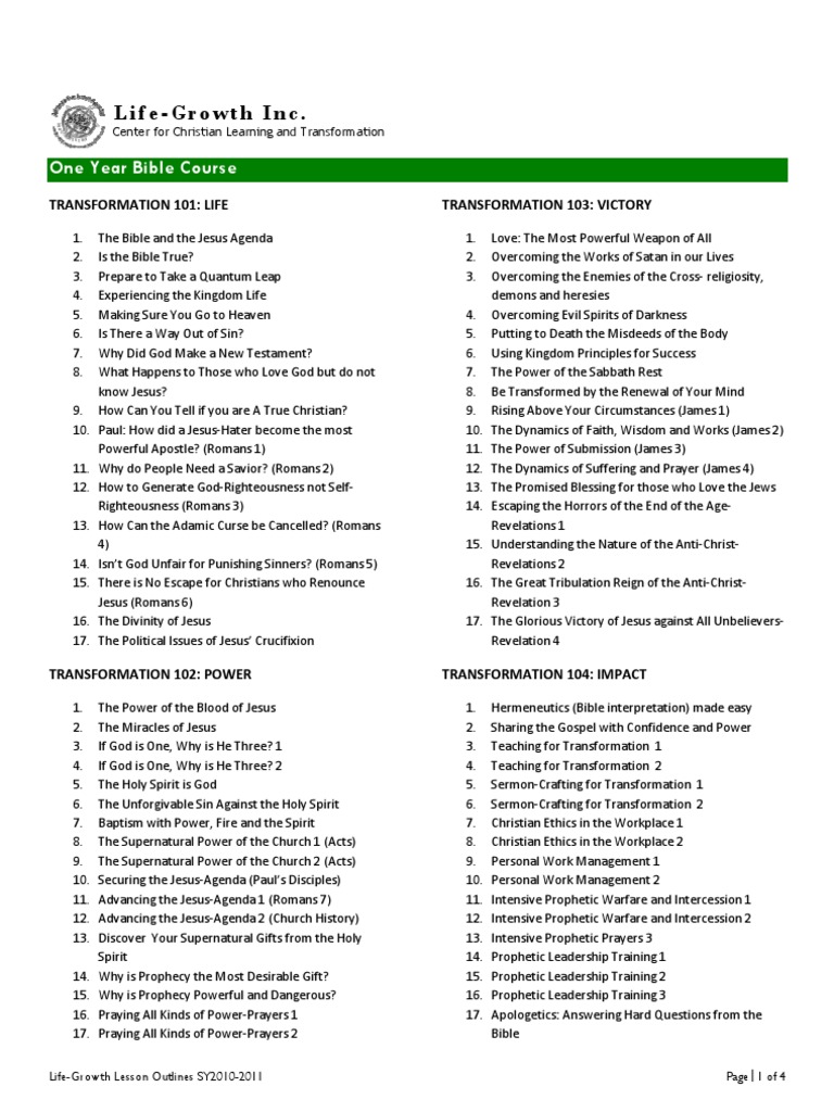 Life-Growth Lesson Outlines SY2010-2011 | PDF | Epistle To The Romans ...
