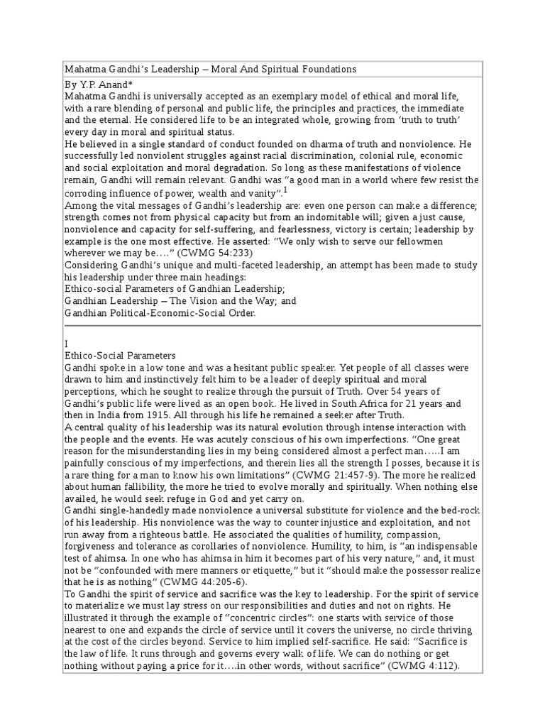 Leadership Style of Gandhiji | PDF | Mahatma Gandhi | Nonviolence