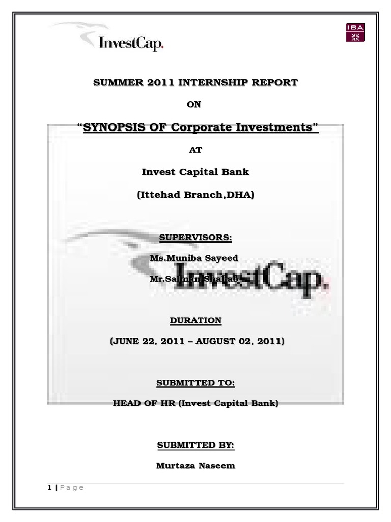 Corporate Investment Internship Report | PDF | Financial Modeling ...