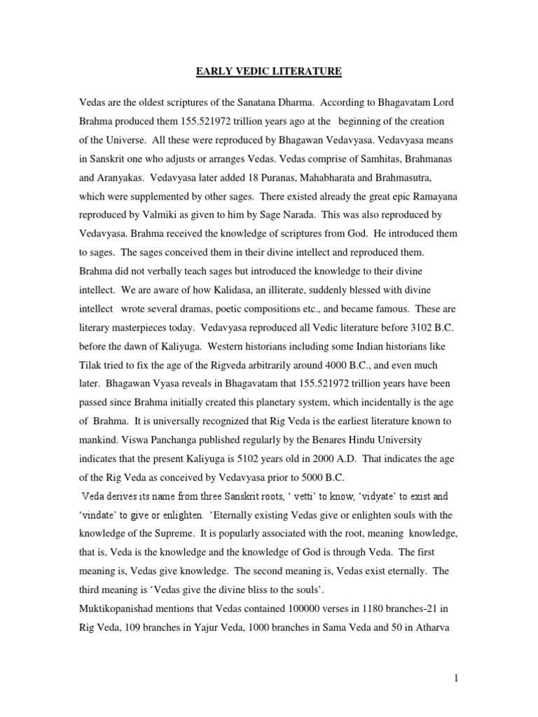 Early Vedic Literature PDF | PDF | Vedas | Brahman