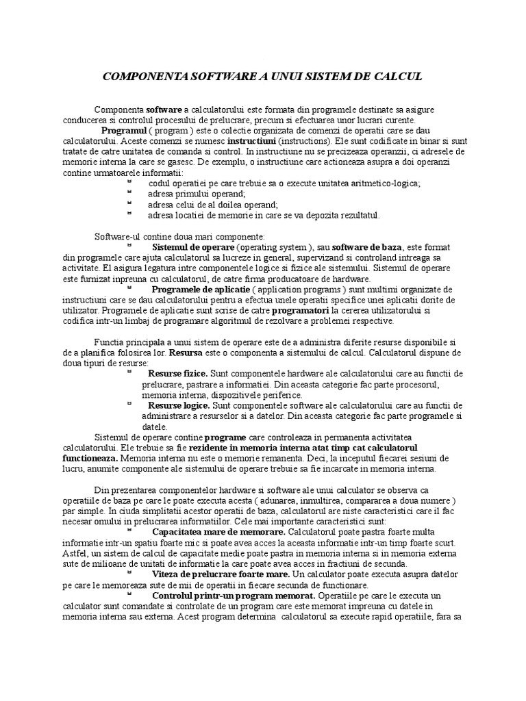 Componenta Software A Unui Sistem de Calcul | PDF