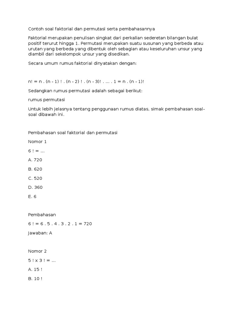 Contoh Soal Faktorial Dan Permutasi Serta Pembahasannya