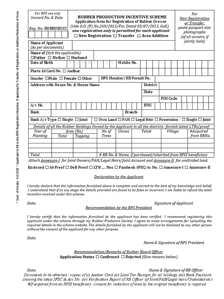 Rubber Grower Registration Form | PDF | Government And Personhood ...