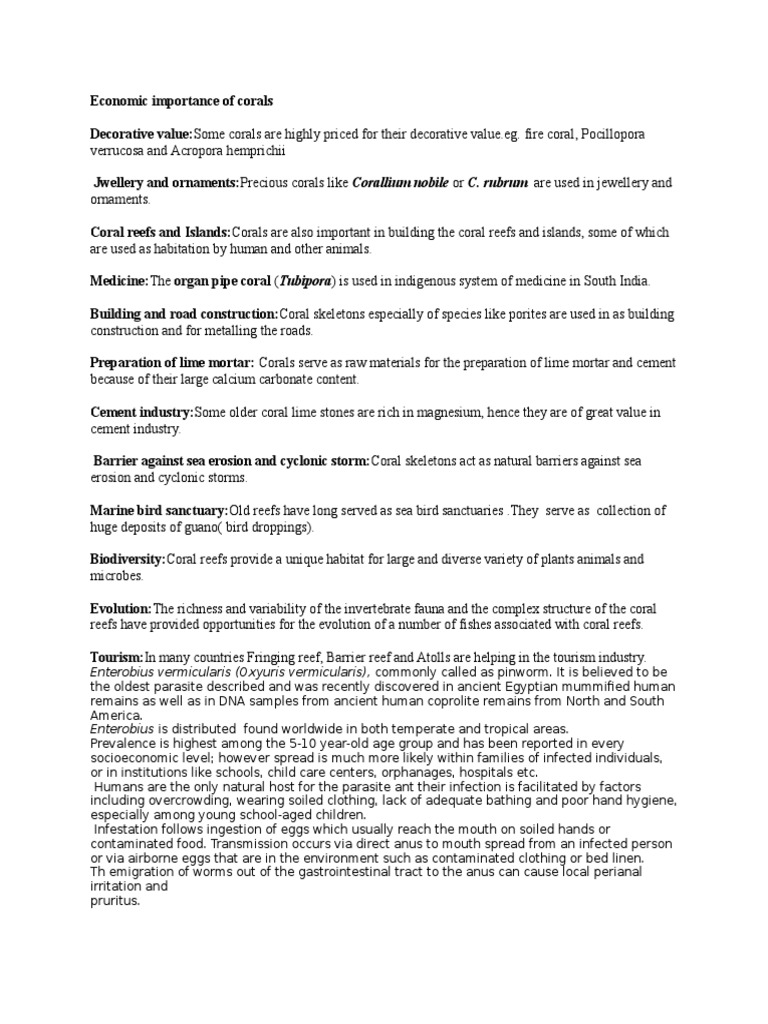Economic Importance of Corals PDF Coral Reef Medical Specialties
