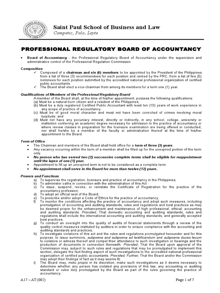 At 002 Professional Regulatory Board of Accountancy Certified