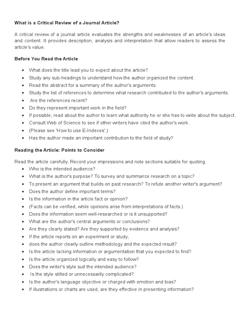 How to Critically Review a Journal Article | PDF | Citation | Argument