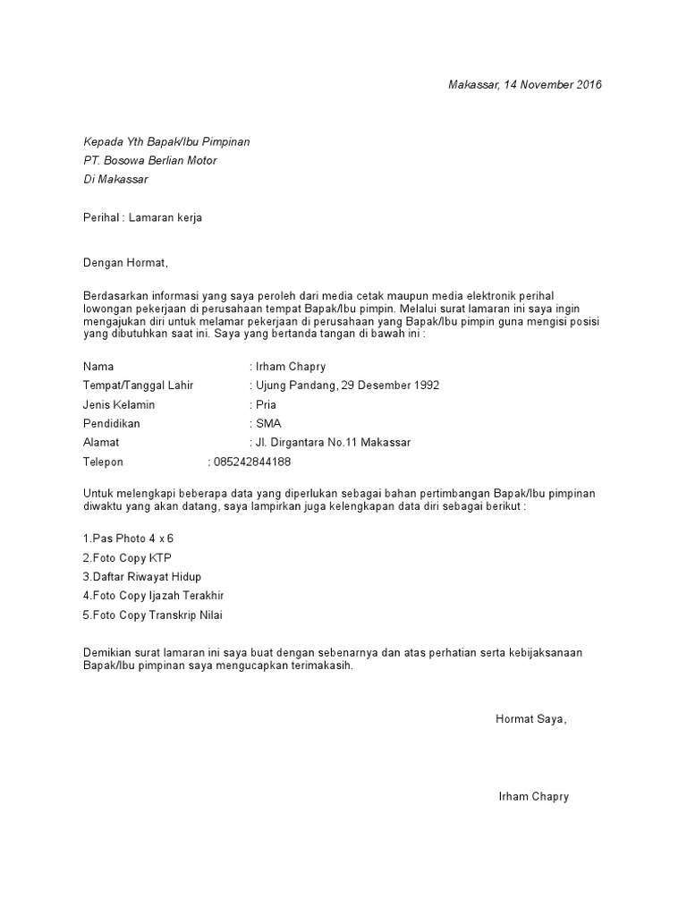 Download 64+ Contoh Surat Surat Lamaran Kerja Elektronik Terbaik Dan Terbaru