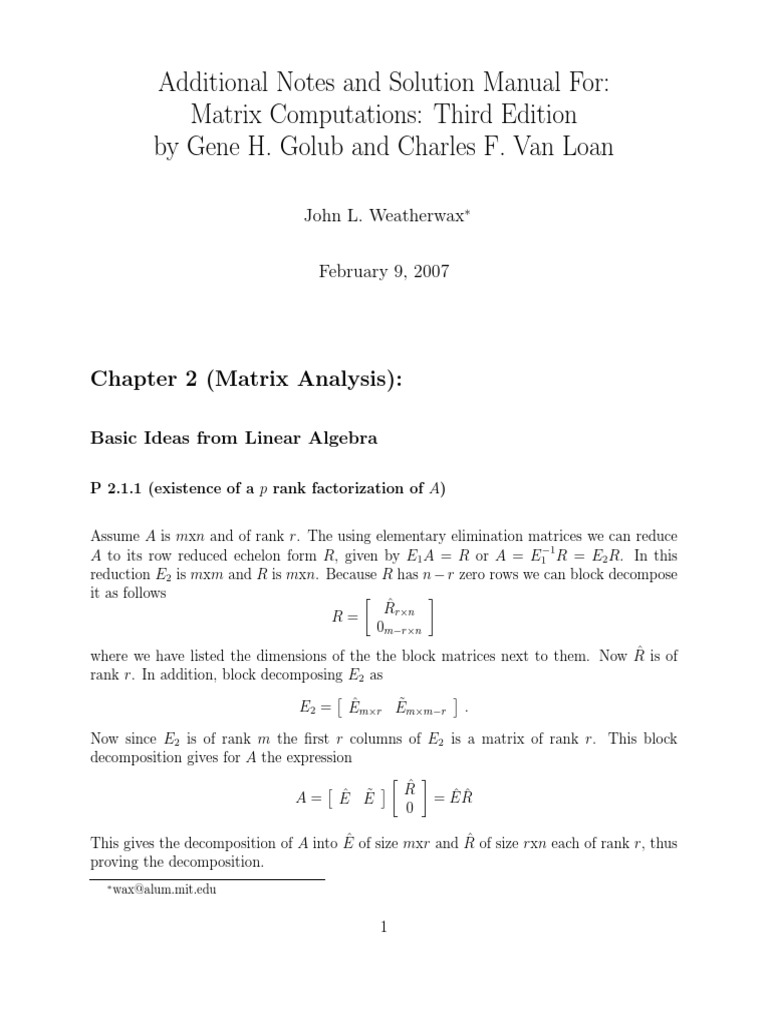 Golub and van loan solution manual online