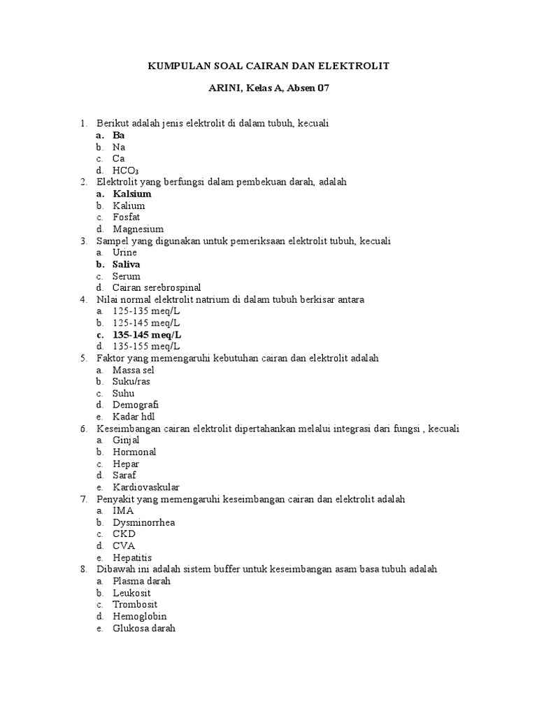Soal Cairan Elektrolit