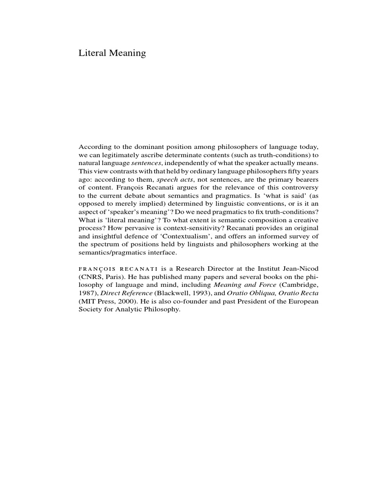 Literal Meaning.pdf Semantics Contemporary Philosophy