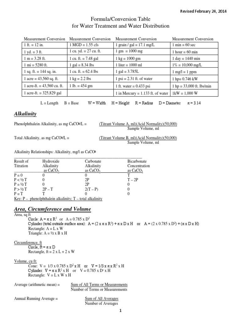 Water Treatment-Formula PDF | PDF | Horsepower | Parts Per Notation