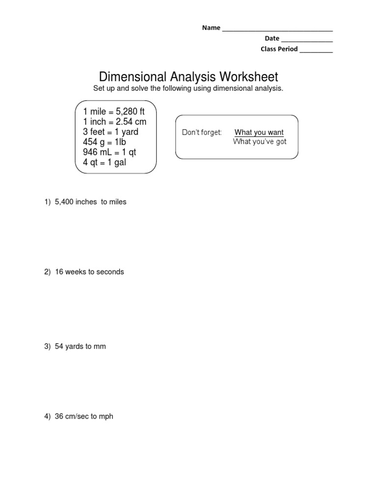 Dimensional Analysis Practice Worksheet | PDF | Language Arts ...
