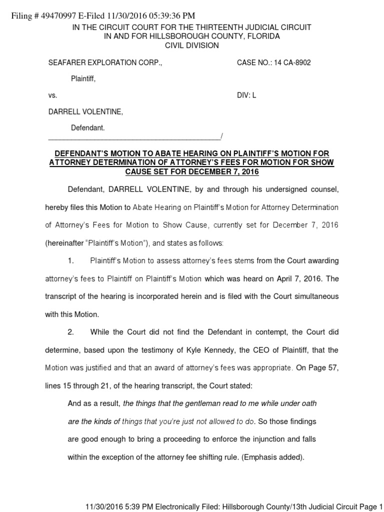 Motion to Abate SFRX v Volentine Lawyer Legal Procedure