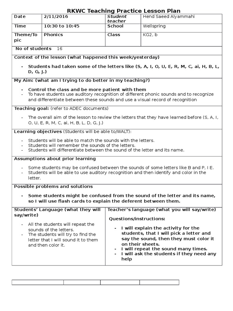 Phonics Lesson Plan for KG2 Students | PDF | Lesson Plan | Semiotics
