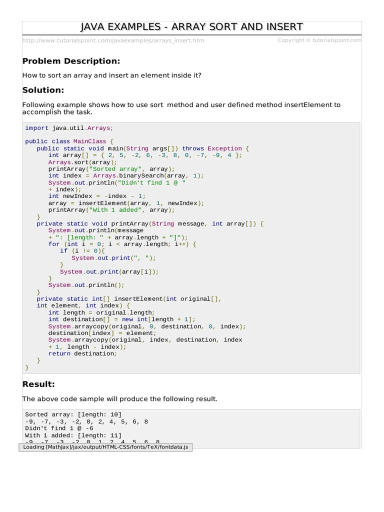 Java Examples - Array Sort and Insert | PDF