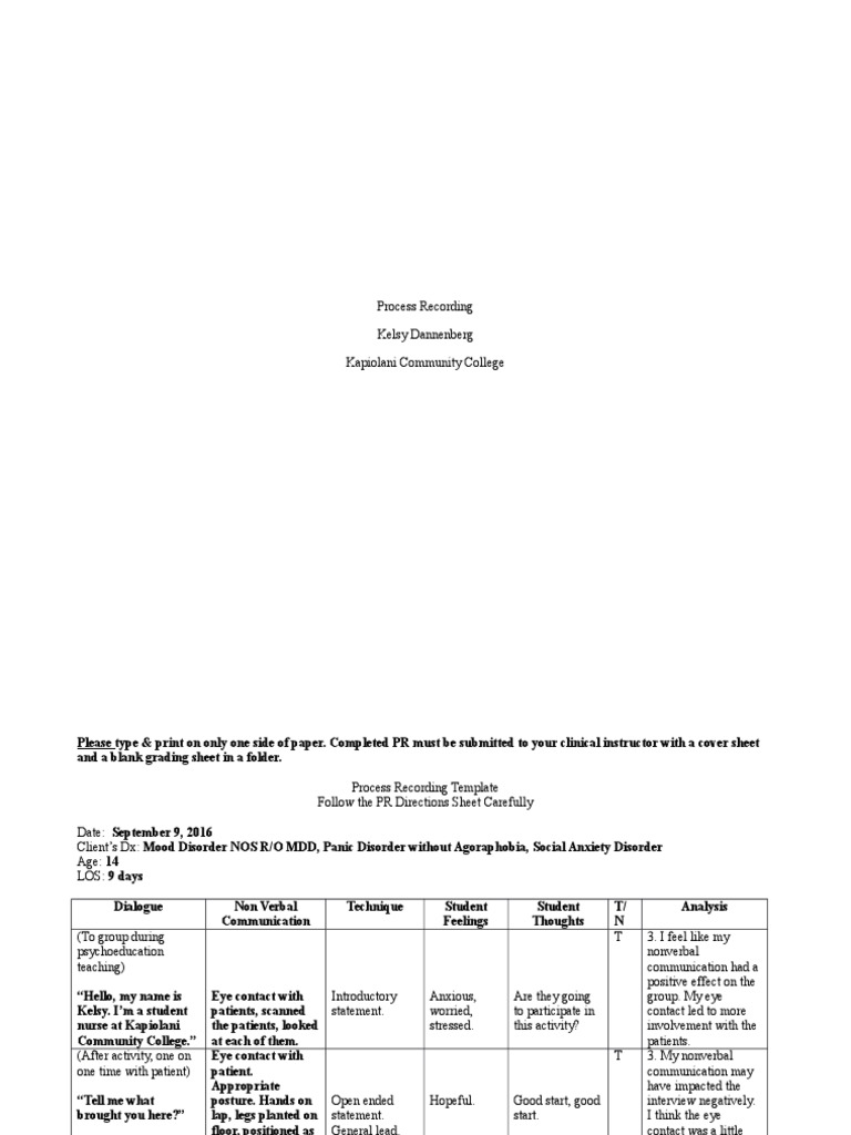 Communication 360 Process Recording | PDF | Anxiety Disorder ...