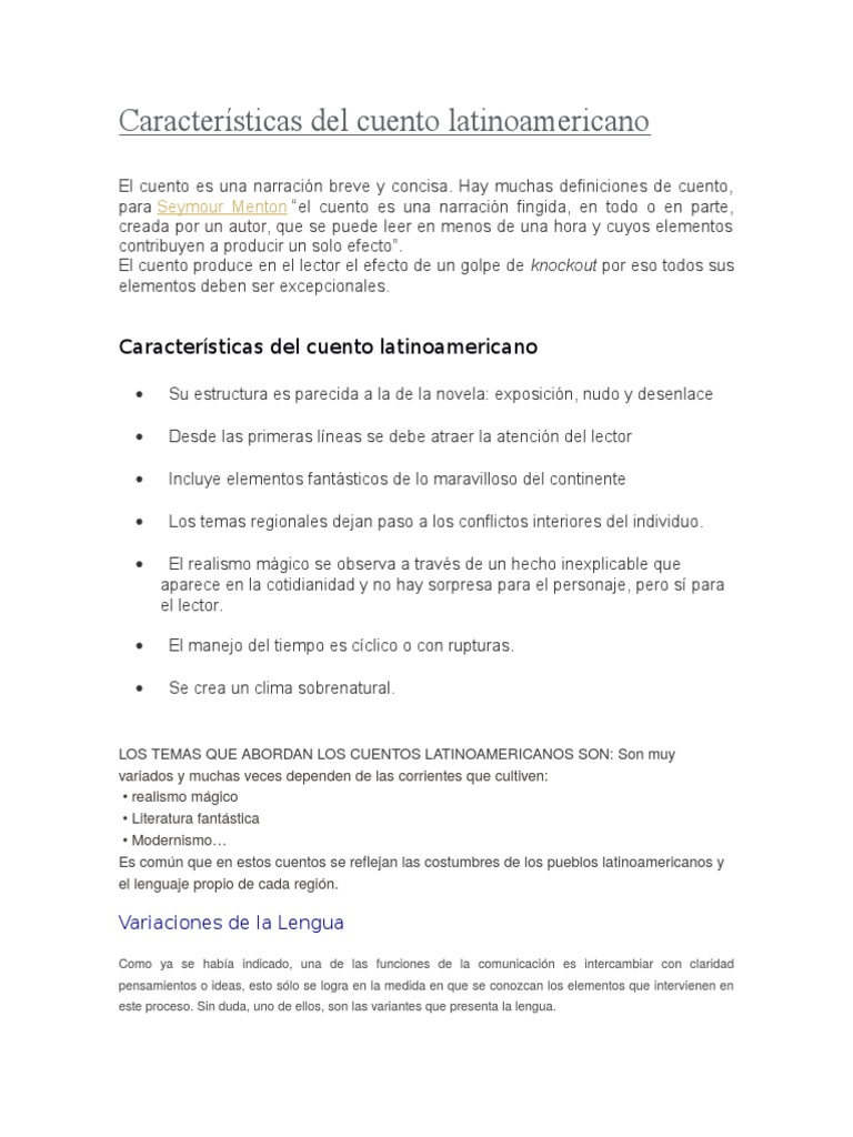 Características Del Cuento Latinoamericano | PDF | Dialecto | Cuentos