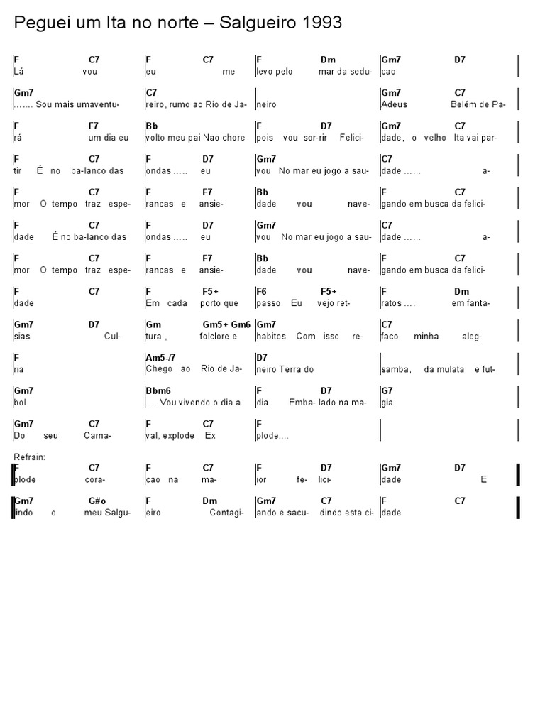 Chords - Peguei Um Ita No Norte in F | PDF