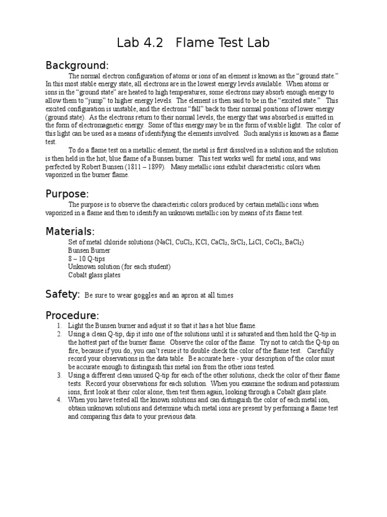 Flame Test Lab PDF Energy Level Sodium