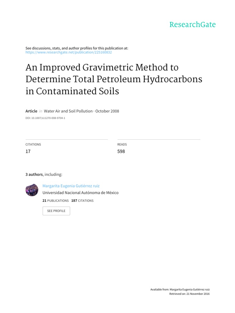 Improved Method for TPH in Soils | PDF | Gas Chromatography ...