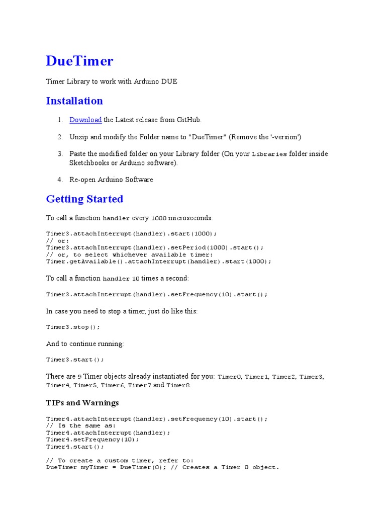 Arduino Due Timer Library Guide | PDF | Callback (Computer Programming ...