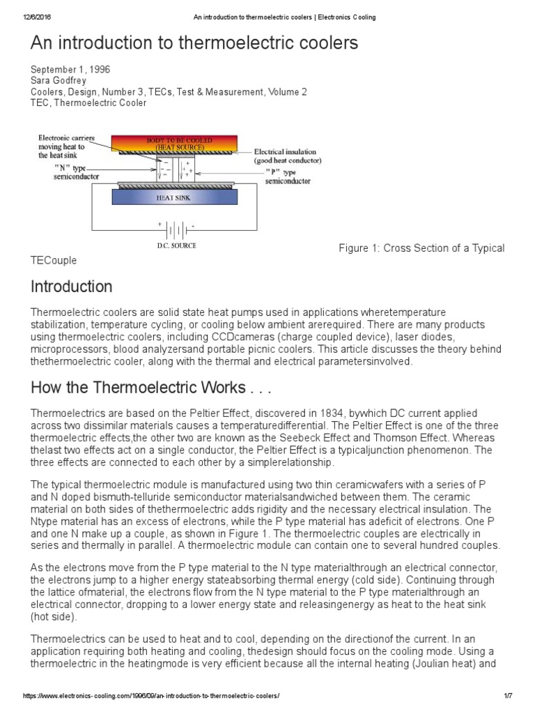 An Introduction To Thermoelectric Coolers PDF Heat Transfer