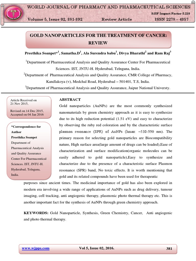 Gold Nanoparticles for the Treatment of Cancer: A Review of Their ...