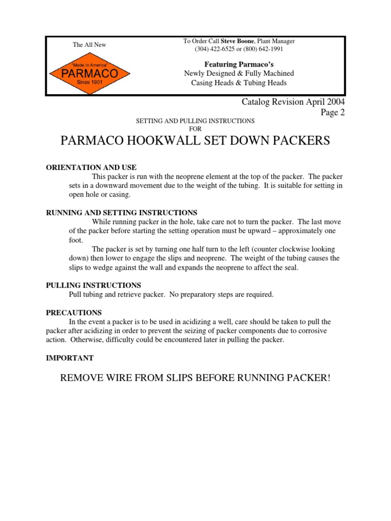 Instructions Hookwall Set Down Packer | PDF