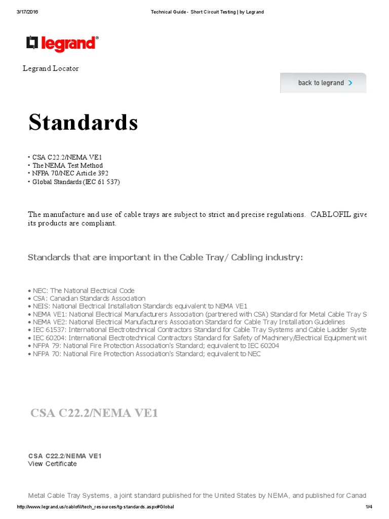 Cable Tray Standards by Legrand PDF Electrical Wiring Safety