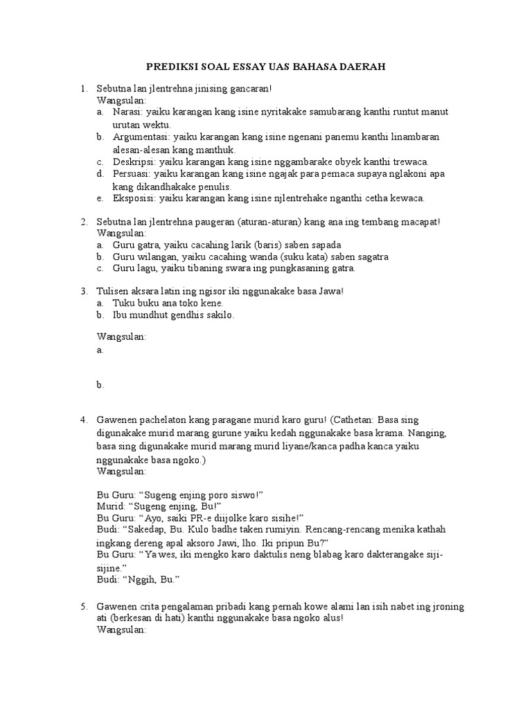 Prediksi Soal Essay Uas Bahasa Daerah Pdf