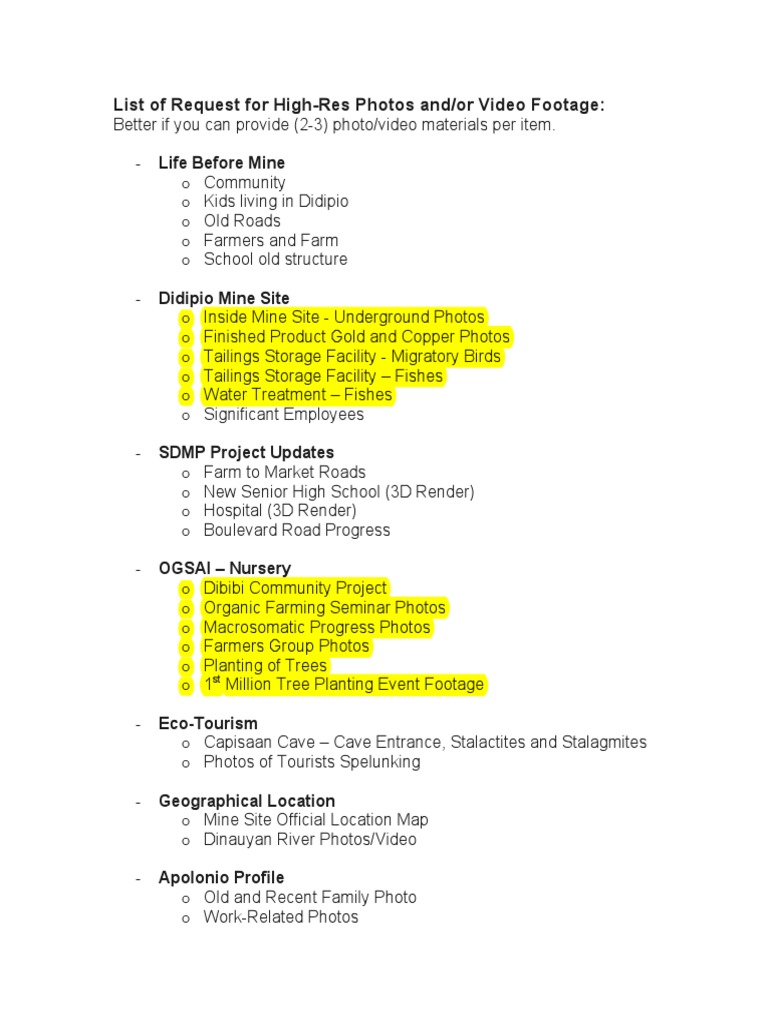 List of Request For Photos and Video | PDF | Science & Mathematics