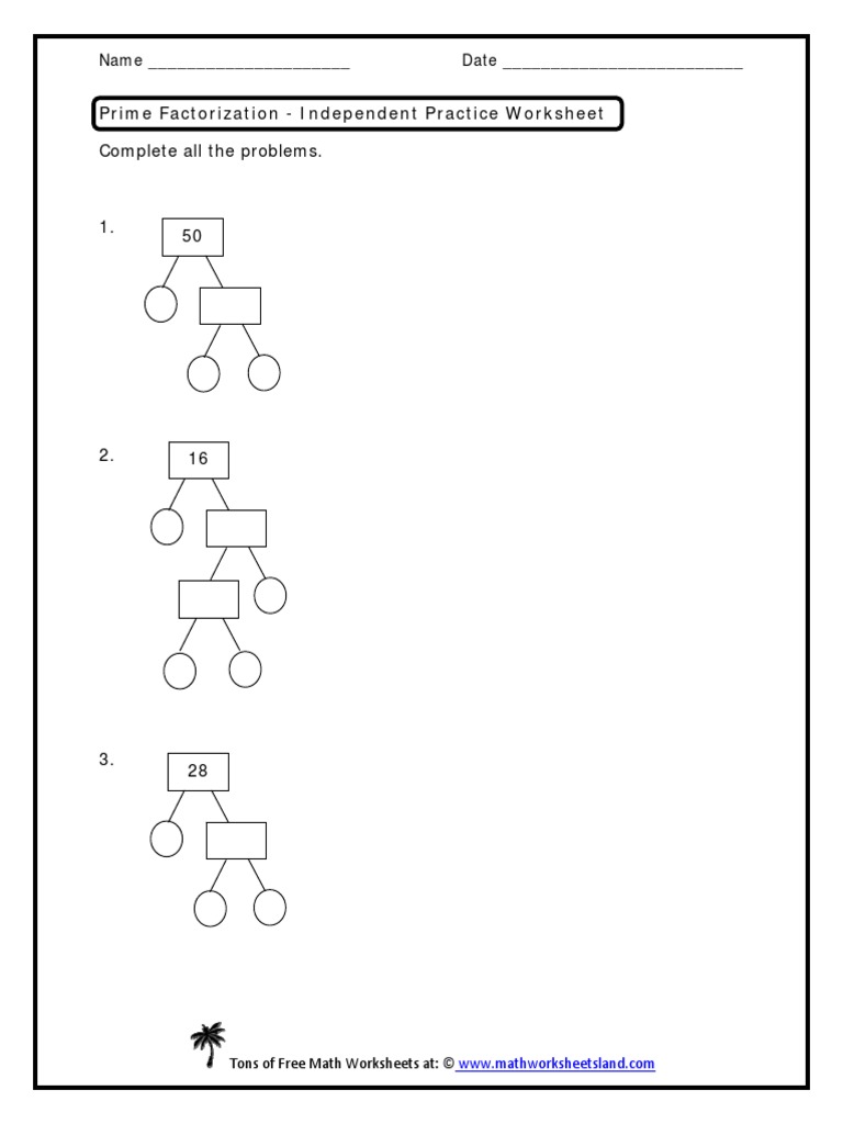 Prime Factorization - Independent Practice Worksheet  PDF In Prime Factorization Worksheet Pdf
