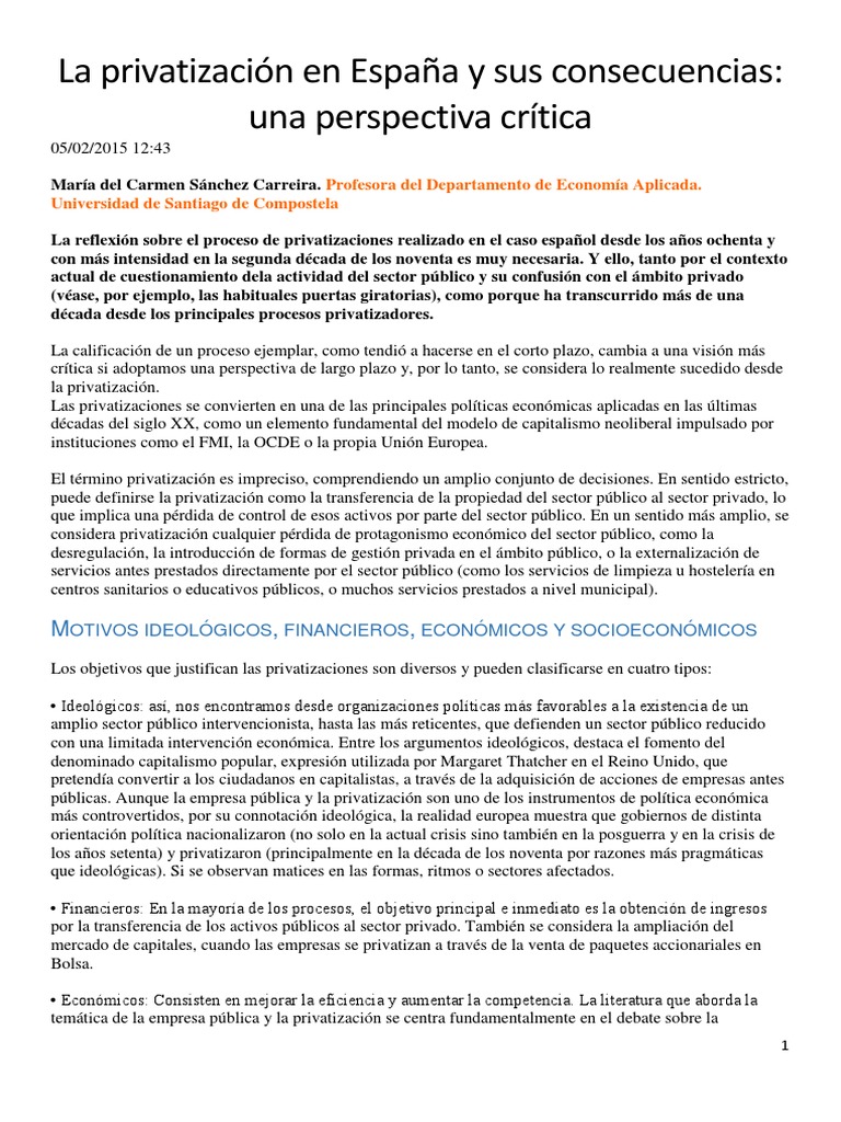 La Privatización en España y Sus Consecuencias | PDF | Privatización ...