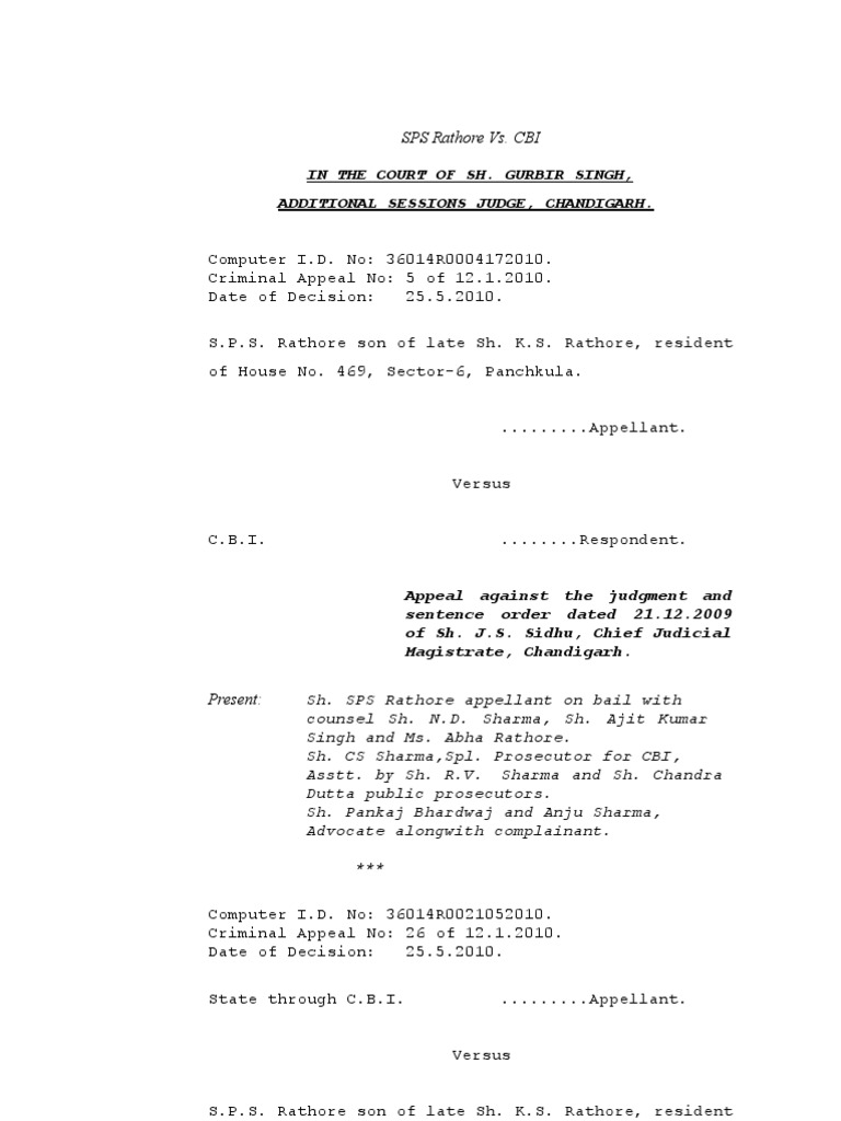 SPS Rathore-Appeal Judgement-Ruchika Case | PDF | Judgment (Law ...