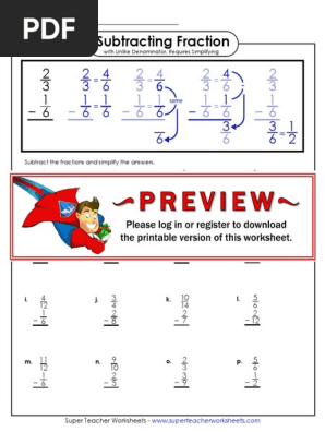 subtracting fractions unlike denominators req simplifying pdf
