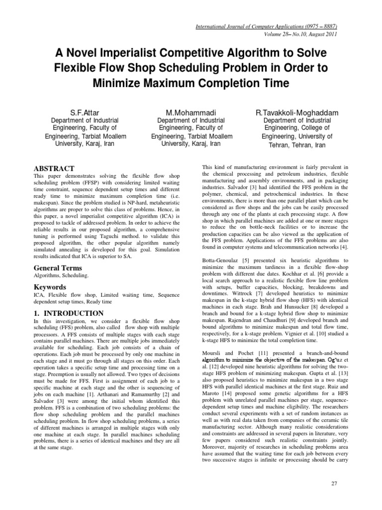 A Novel Imperialist Competitive Algorithm To Solve Flexible Flow Shop ...