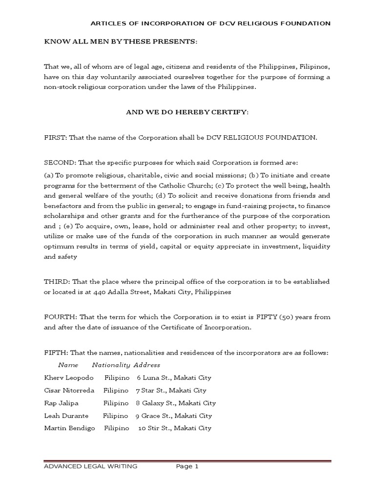 Difference between articles of incorporation and bylaws philippines image