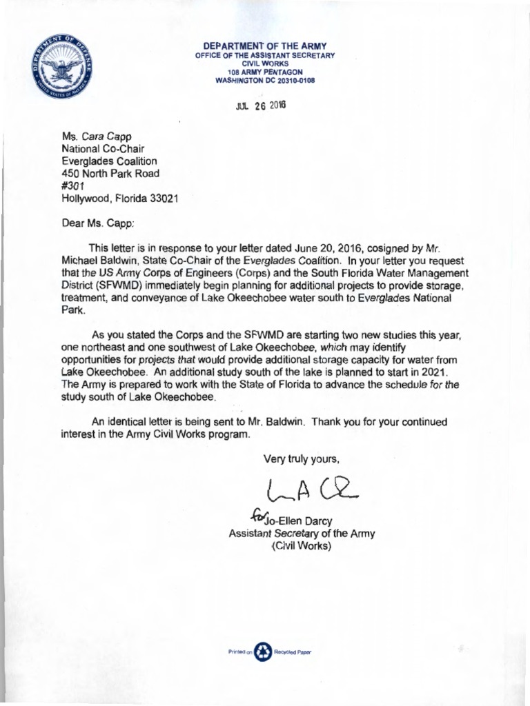 USACE Capp Letter 26 July 16 | PDF | Everglades | United States Army ...