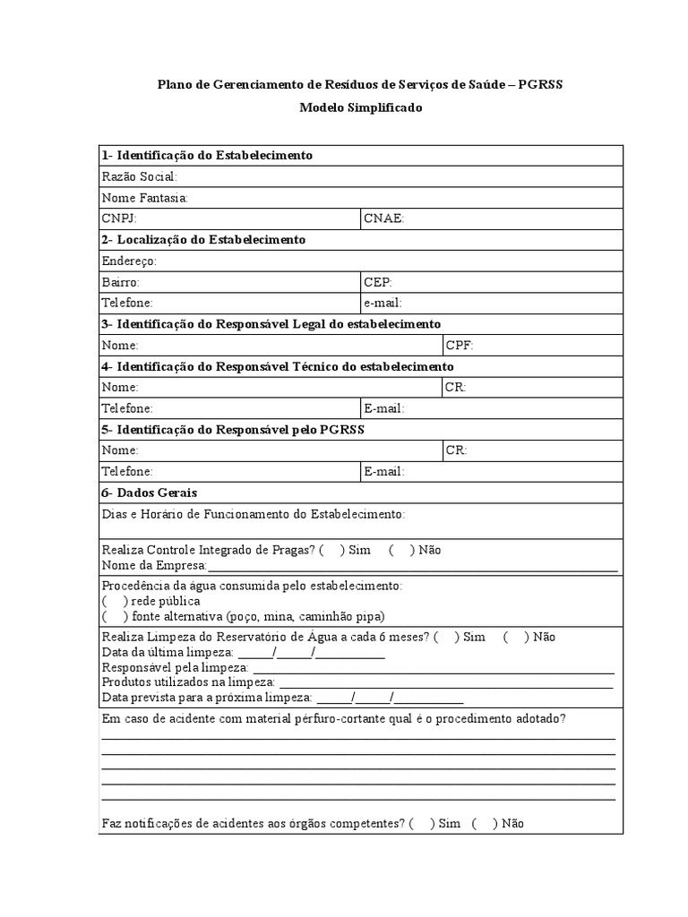 Modelo Simplificado PGRSS | PDF | Desperdício | Natureza