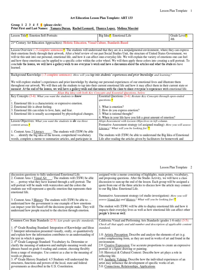 Art 28 Final Lesson Plan - Template  PDF  Lesson Plan  Emotions