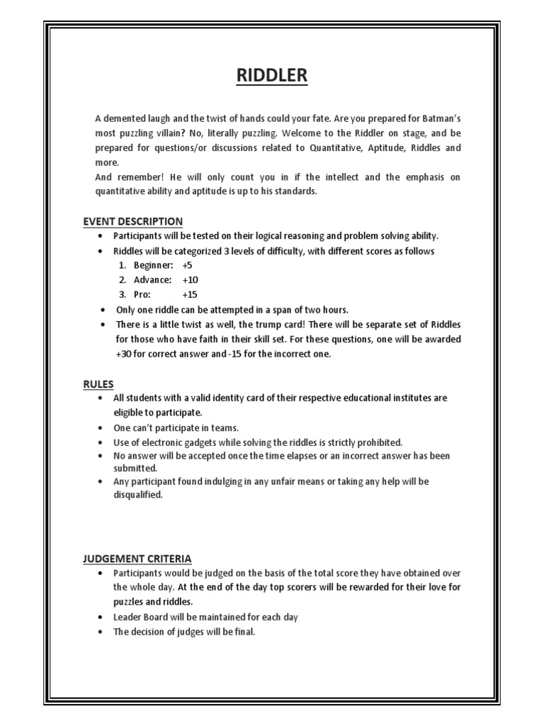 Riddler: Event Description | PDF