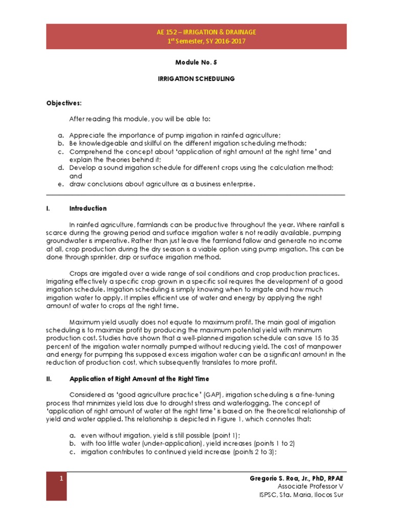 Lect 5 Irrigation Scheduling PDF Loam Soil