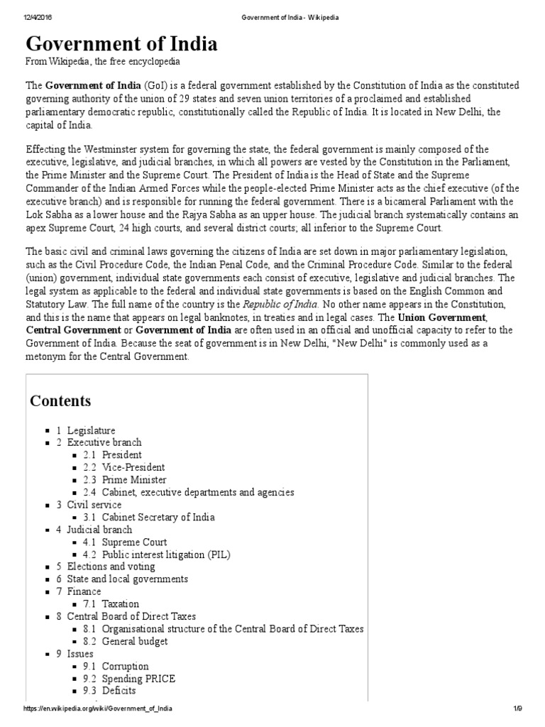 Government of India Wikipedia PDF Government Of India (Government)