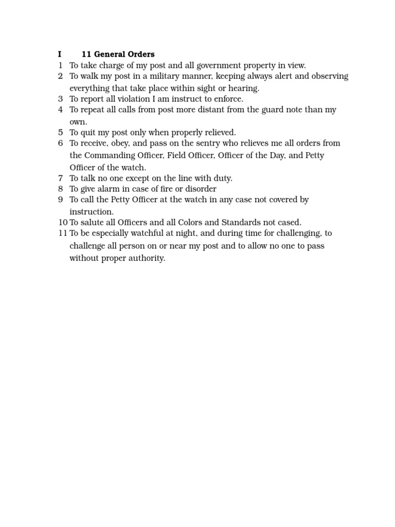 11 General Orders for Sentries | PDF
