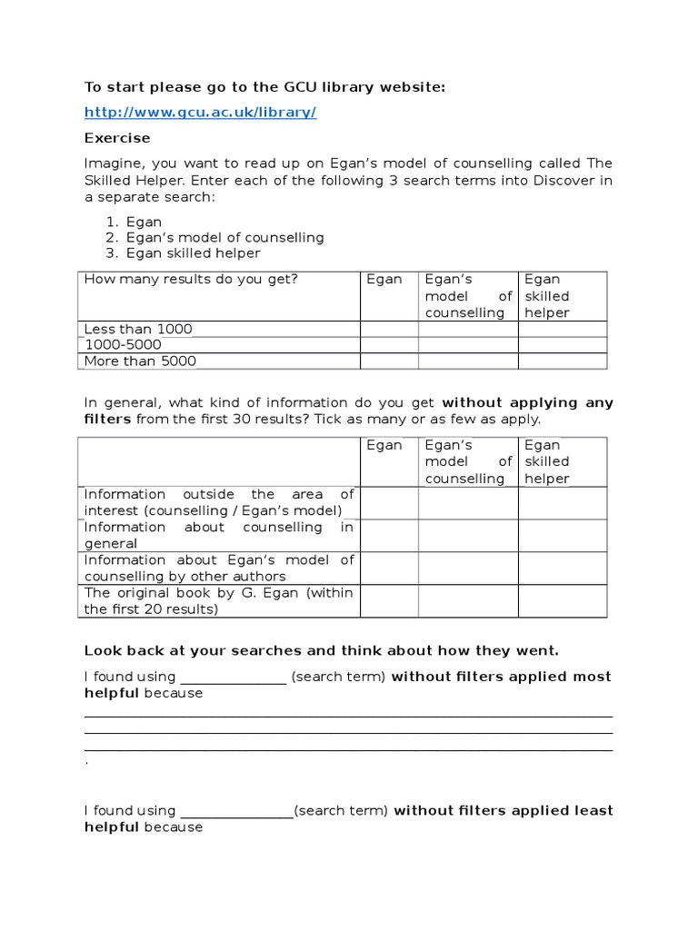 Egan's Counselling Model Search Guide | PDF