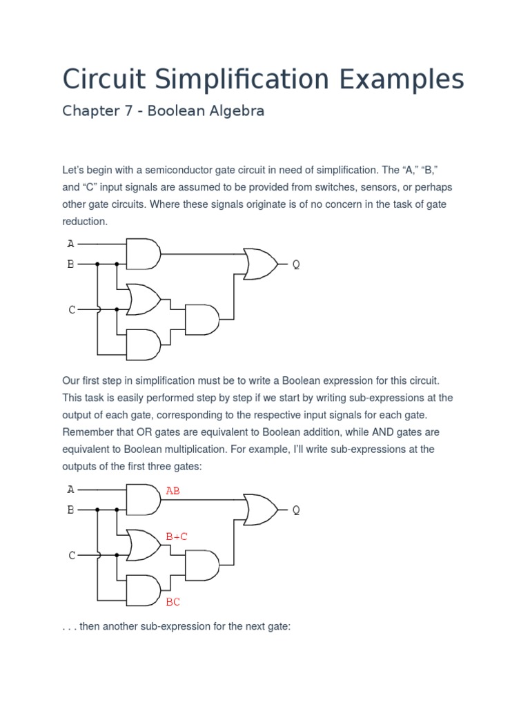 Circuit Simplification Examples PDF Logic Gate Boolean Algebra