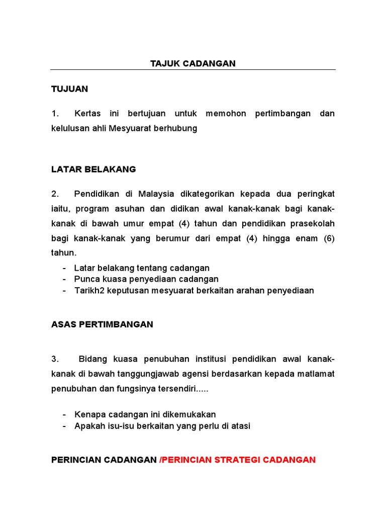 Contoh Format Kertas Cadangan | PDF