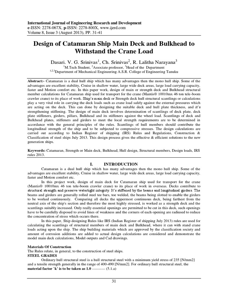 Design of Catamaran | PDF | Hull (Watercraft) | Strength Of Materials