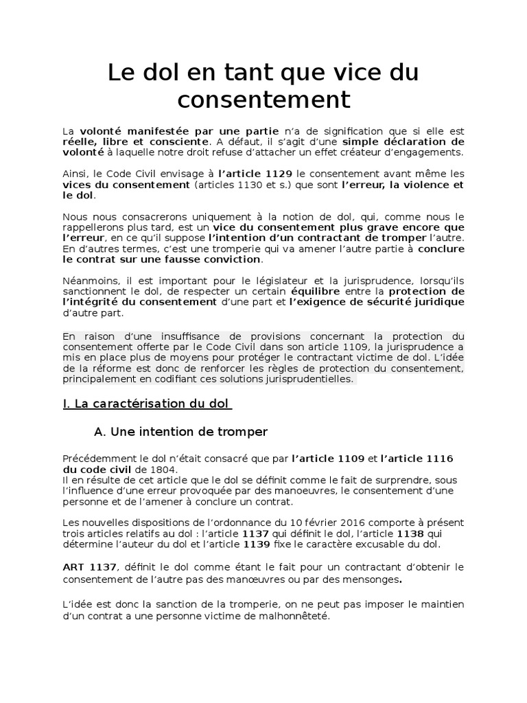 Dol | PDF | Nullité du contrat en droit civil français | Loi criminelle
